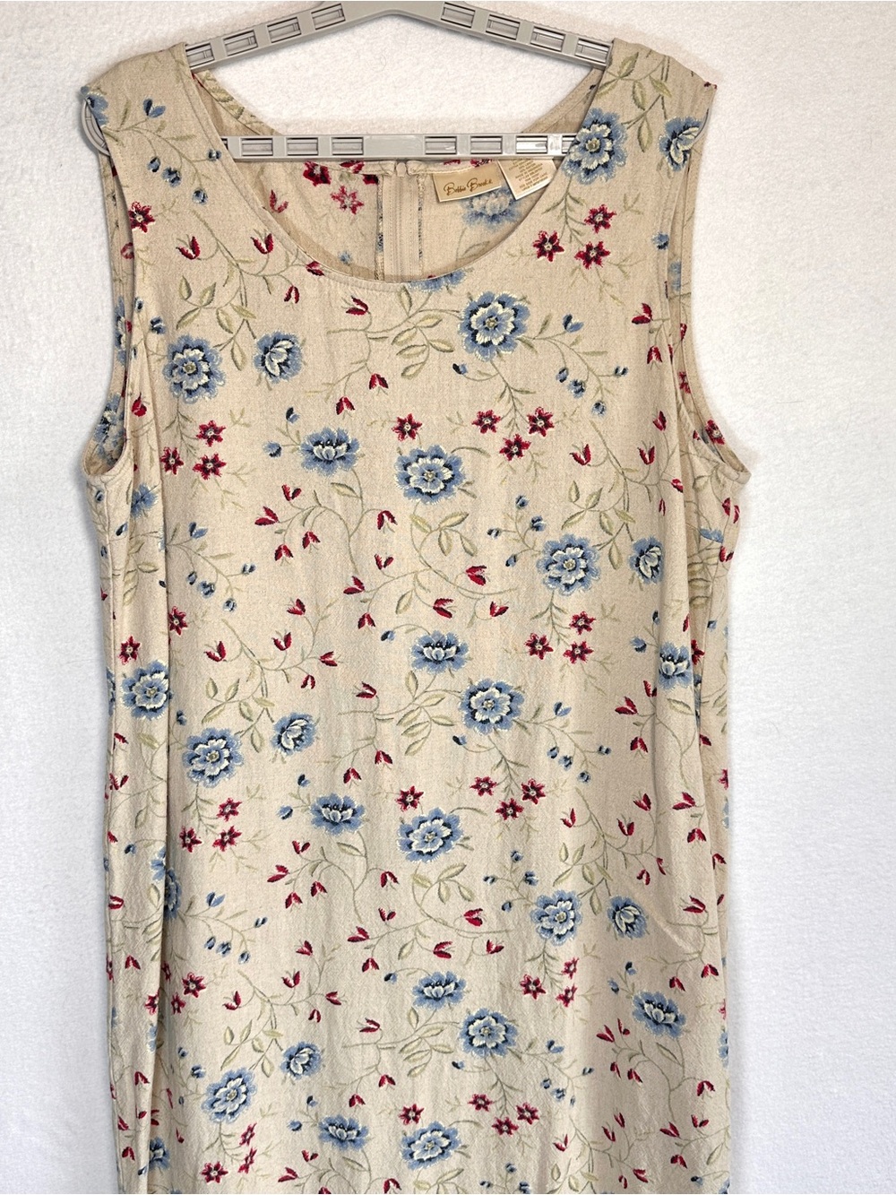 Bobbie Brooks Floral Midi Dress XL Vintage 90's Linen Rayon Sleeveless Column